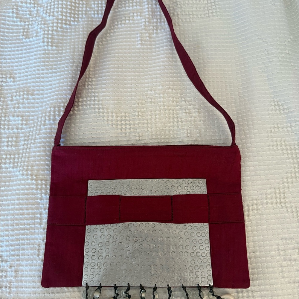 Elegant Burgundy and Metal Gray Women's Original Designer Evening Bag